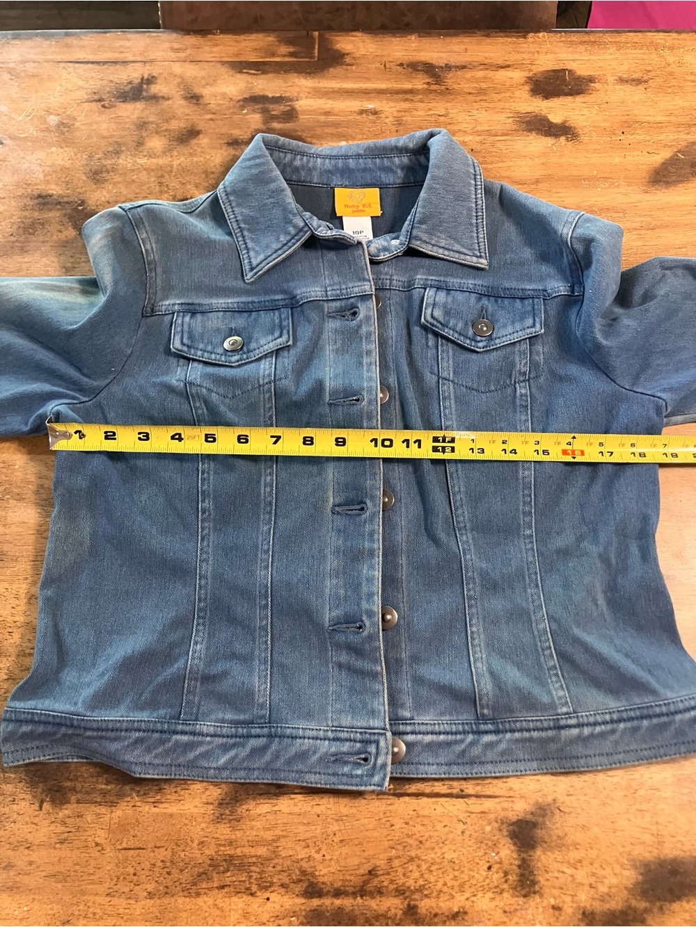 Distressed Ruby Rd. Blue Denim Button-Front Jacket - Picture 7 of 9